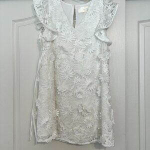 J.O.A. Women's White 3D Flower Dress - Short Sleeve - Size Medium - Never Worn!